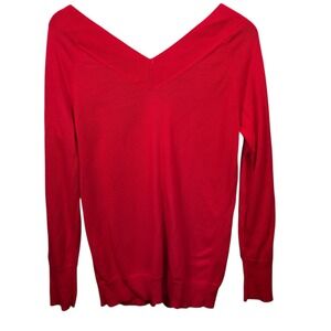 Cabi Red V Neck Long Sleeve Sweater Holiday Christmas Party Top Size Medium
